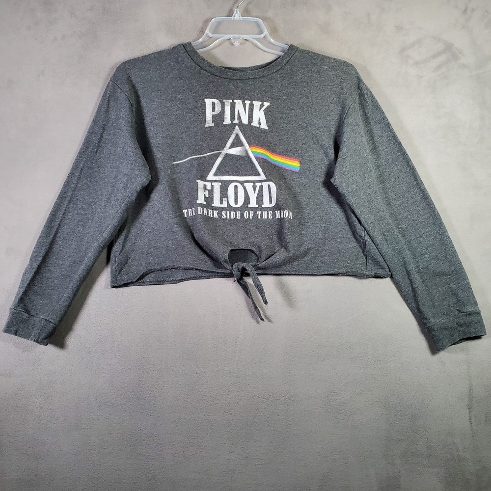 Pink Floyd Custom Cropped T Shirt Womens XL Gray Dark Side Rock Retro Grunge